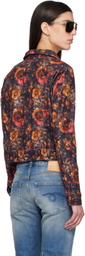 R13 Navy & Orange Skinny Denim Trucker Jacket