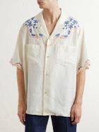 Valentino Garavani - Camp-Collar Embroidered Linen Shirt - Neutrals