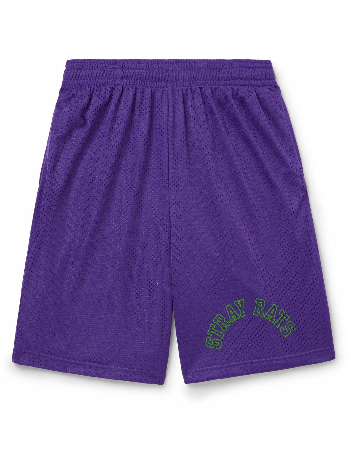Photo: Stray Rats - Arch Straight-Leg Logo-Print Mesh Shorts - Purple
