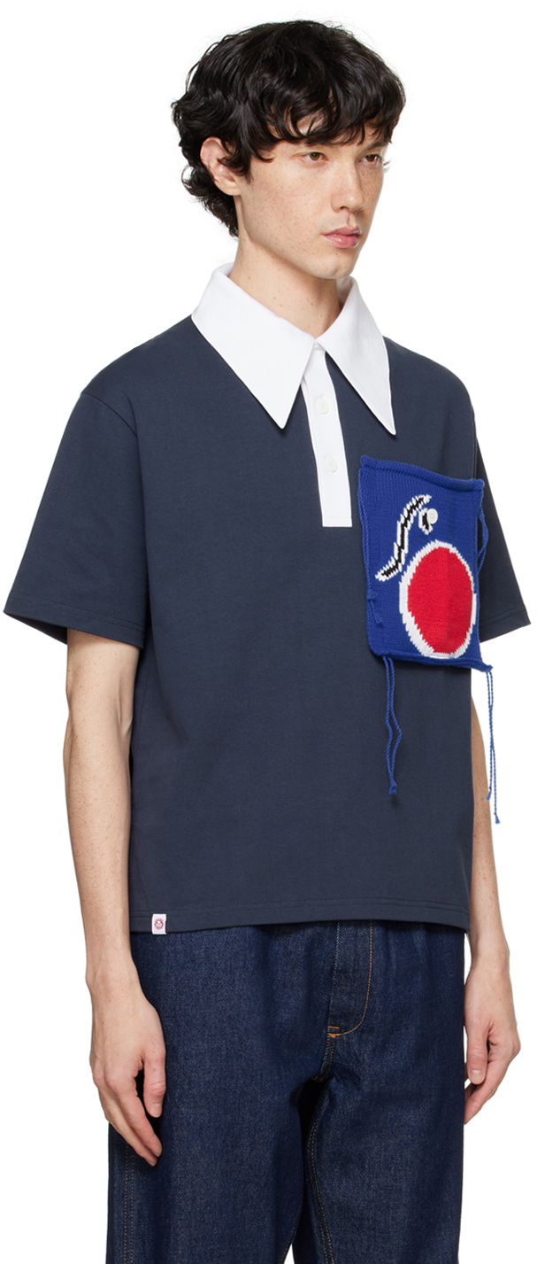 Charles Jeffrey LOVERBOY Navy Knit Patch Polo Charles Jeffrey Loverboy