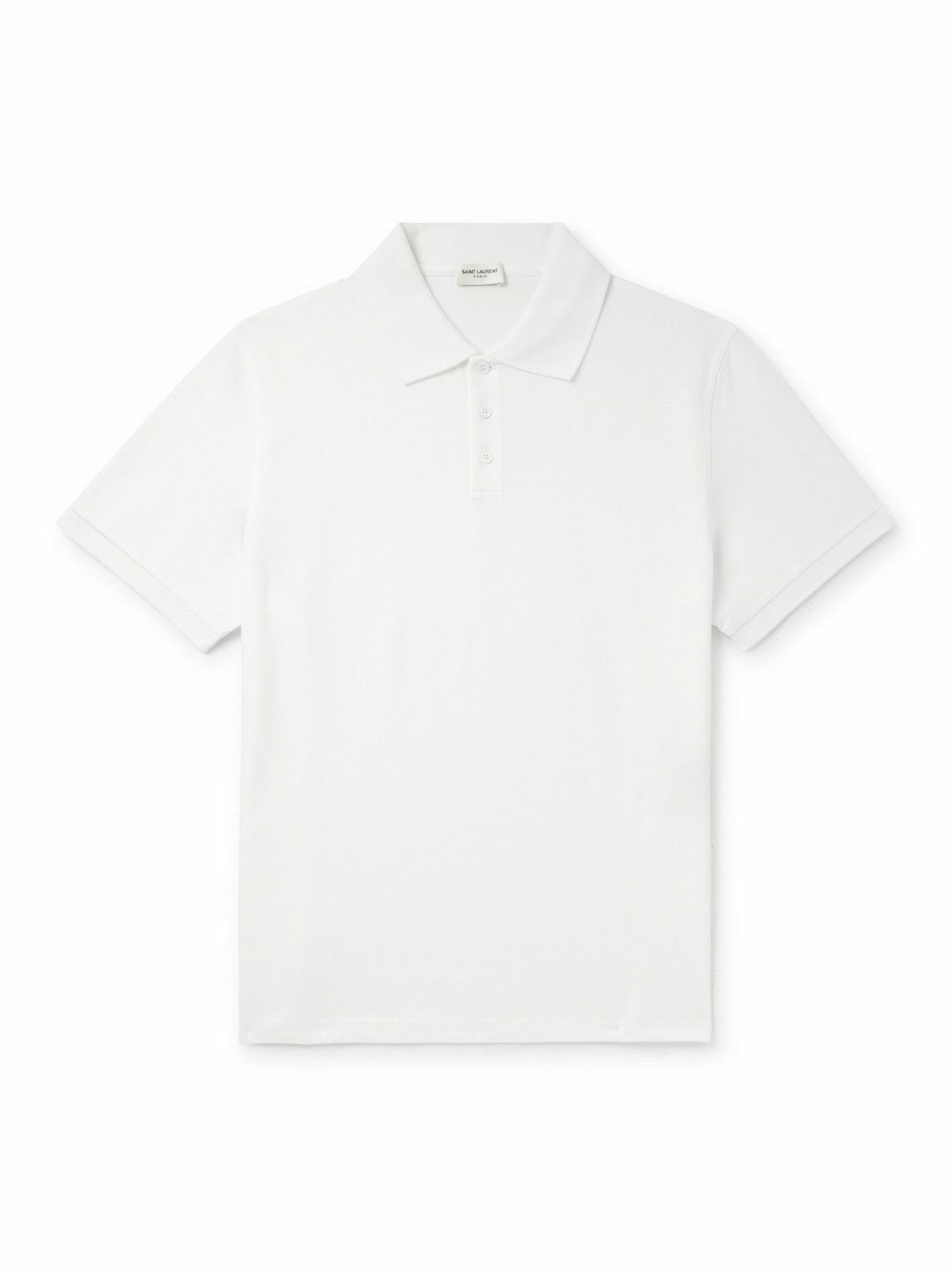 Photo: SAINT LAURENT - Monogram Logo-Embroidered Cotton-Piqué Polo Shirt - White