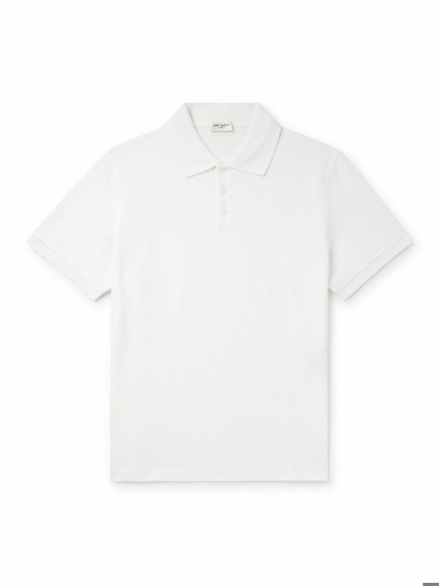 Photo: SAINT LAURENT - Monogram Logo-Embroidered Cotton-Piqué Polo Shirt - White