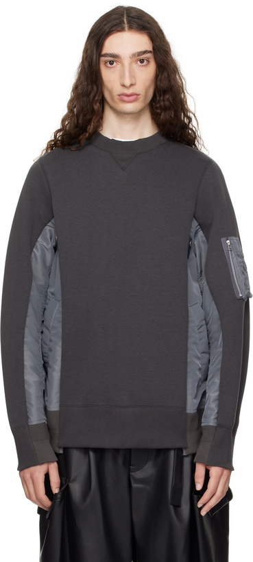 Photo: sacai Gray Sponge Sweat & Nylon Twill Sweatshirt