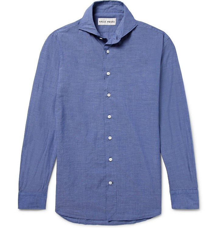 Photo: SALLE PRIVÉE - Blue Evron Slim-Fit Cutaway-Collar Cotton-Poplin Shirt - Blue