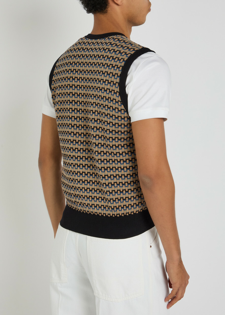 Lemaire Patterned V-neck Cotton-knit Vest Multicoloured 1