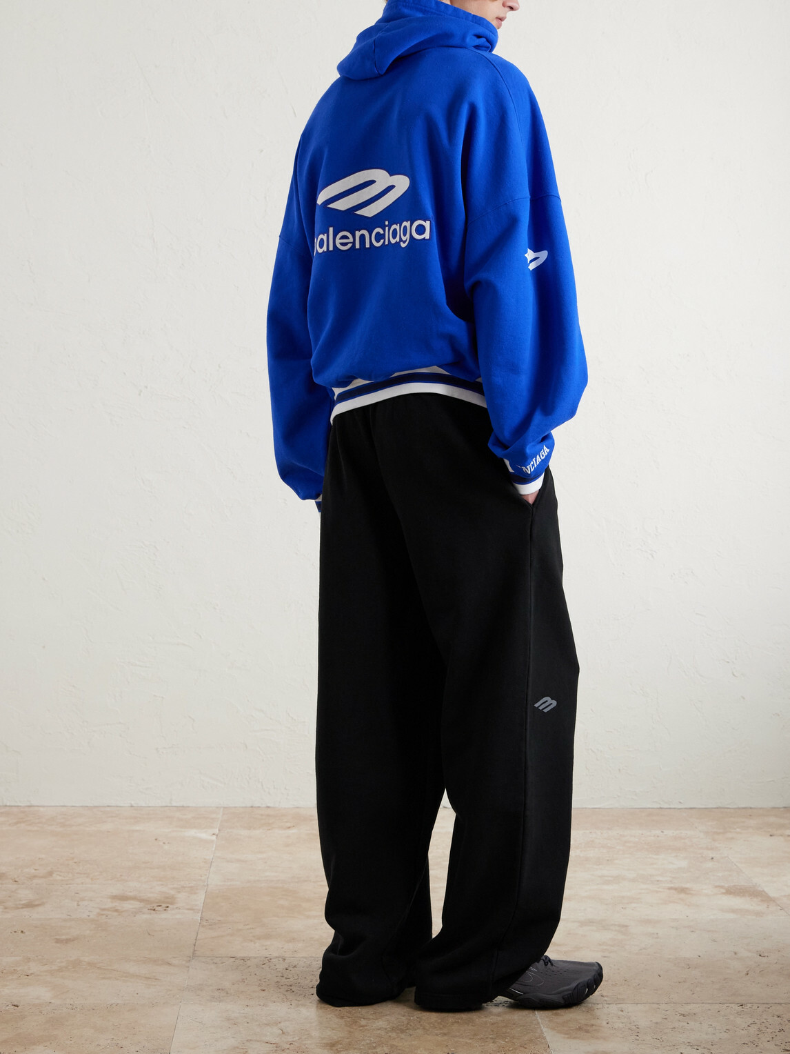 Balenciaga - Wide-Leg Logo-Print Appliquéd Cotton-Jersey Sweatpants - Black