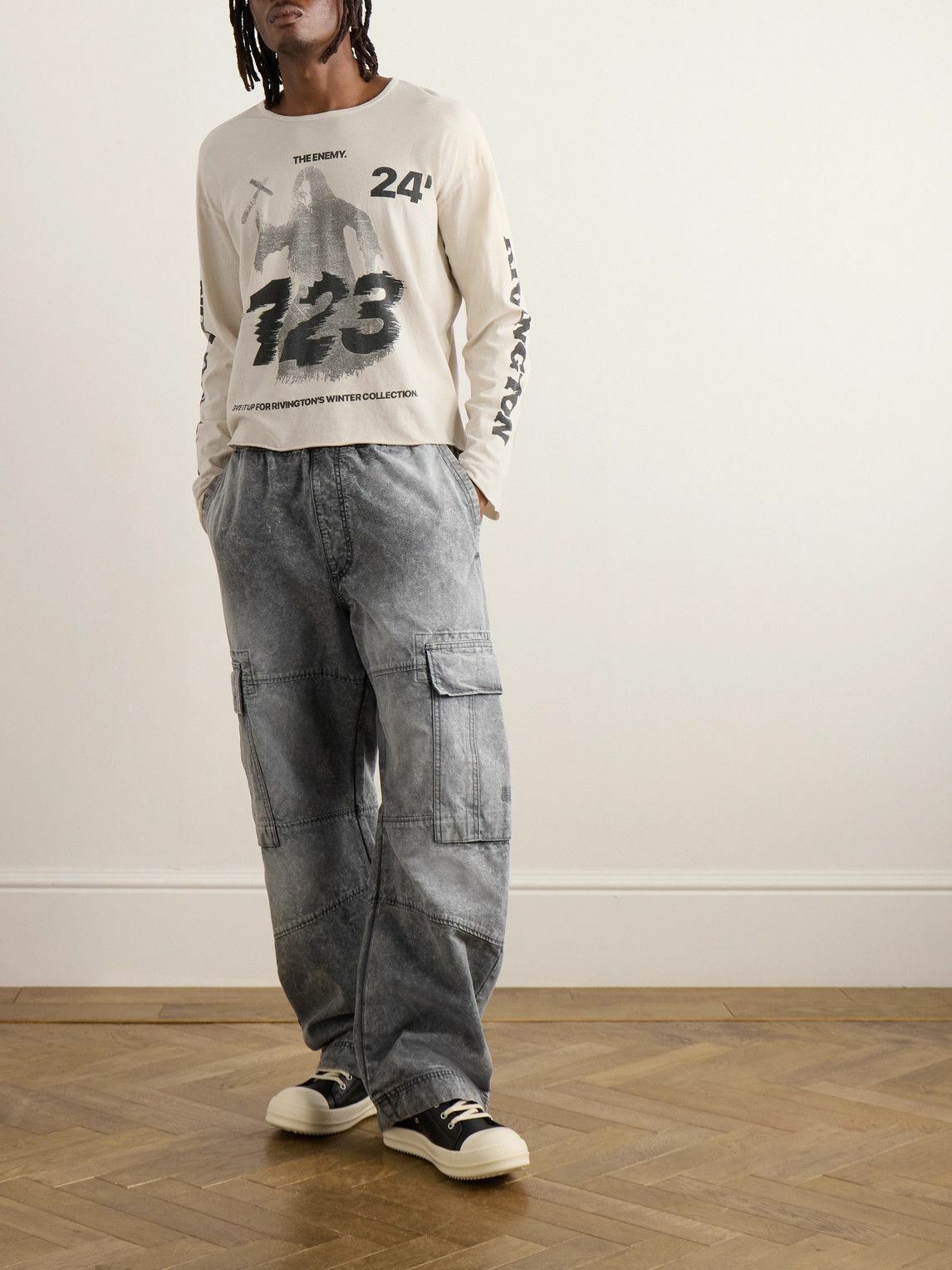RRR123 - Theater Cropped Logo-Print Cotton-Jersey T-Shirt - Neutrals