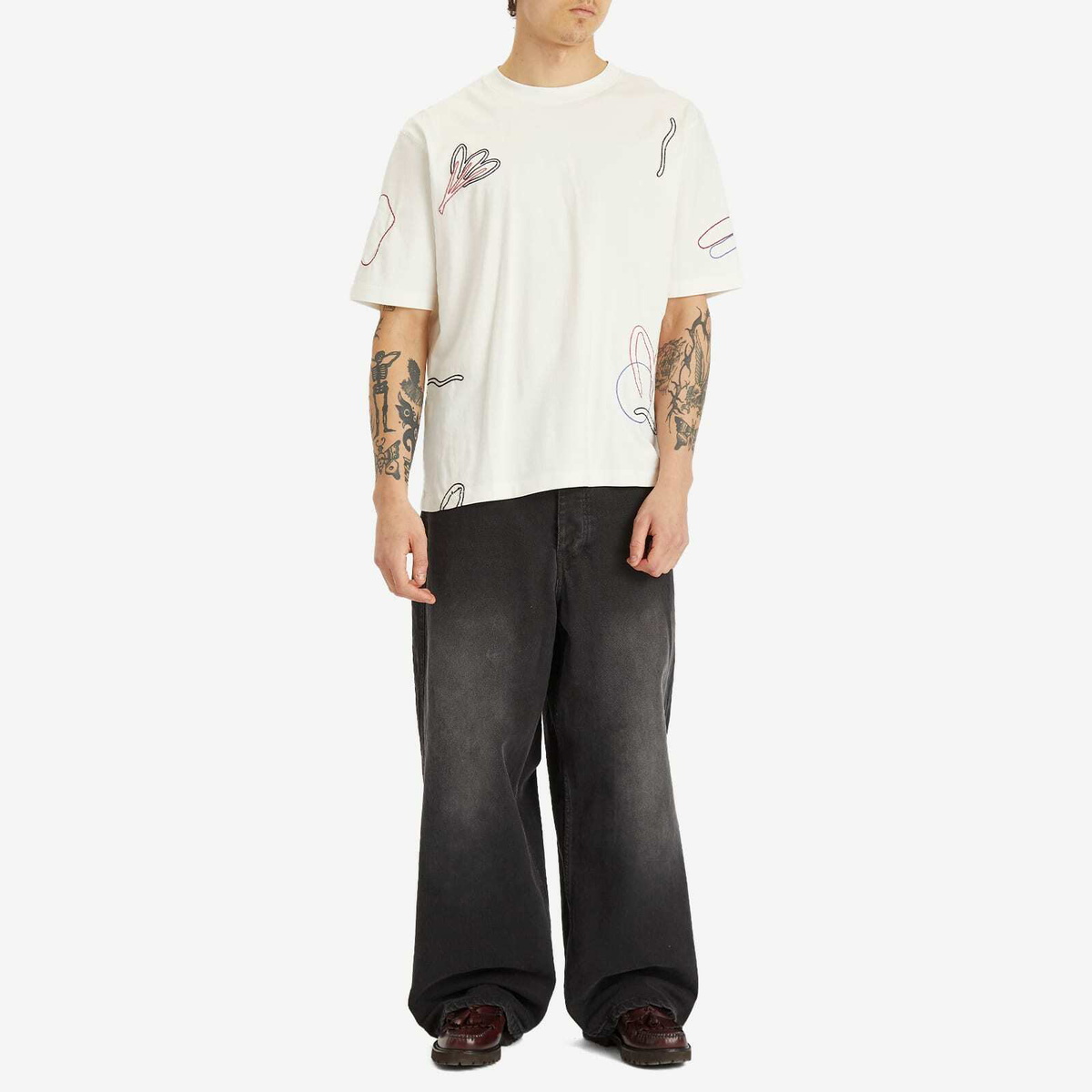 Wax London Men's Milton Embroidered T-Shirt in Ecru/Multi
