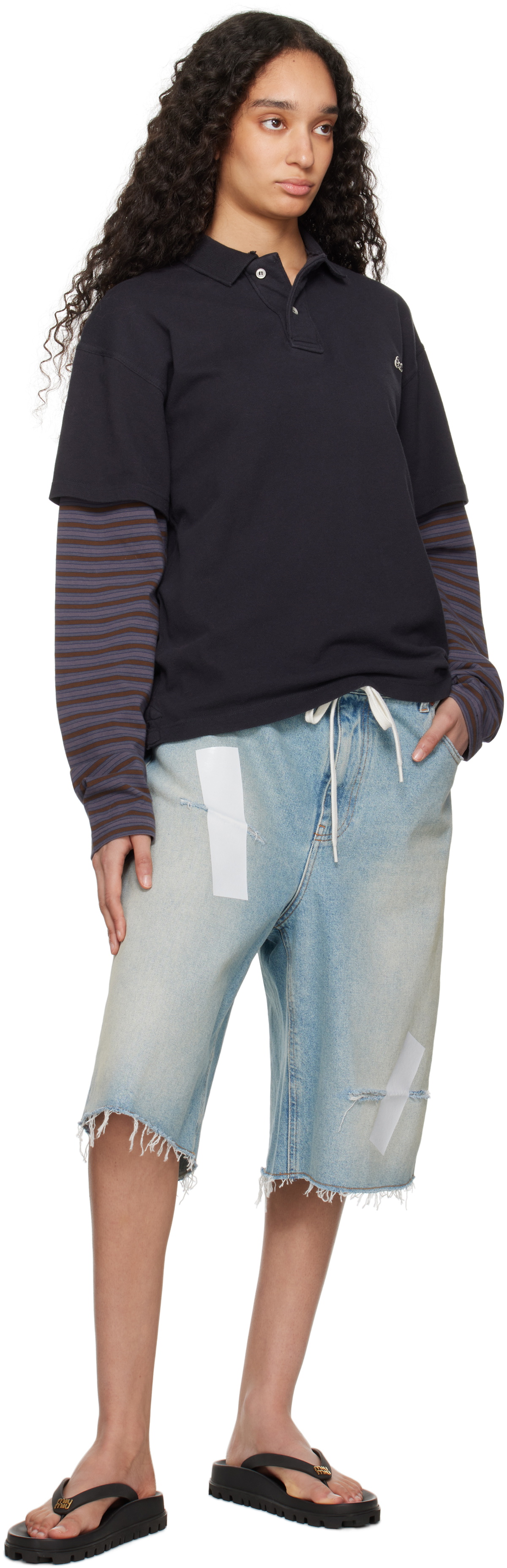 ERL Black Double Sleeve Polo ERL