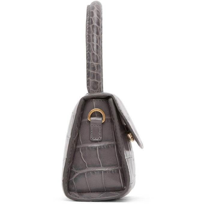 BY FAR Grey Croc Mini Top Handle Bag By Far