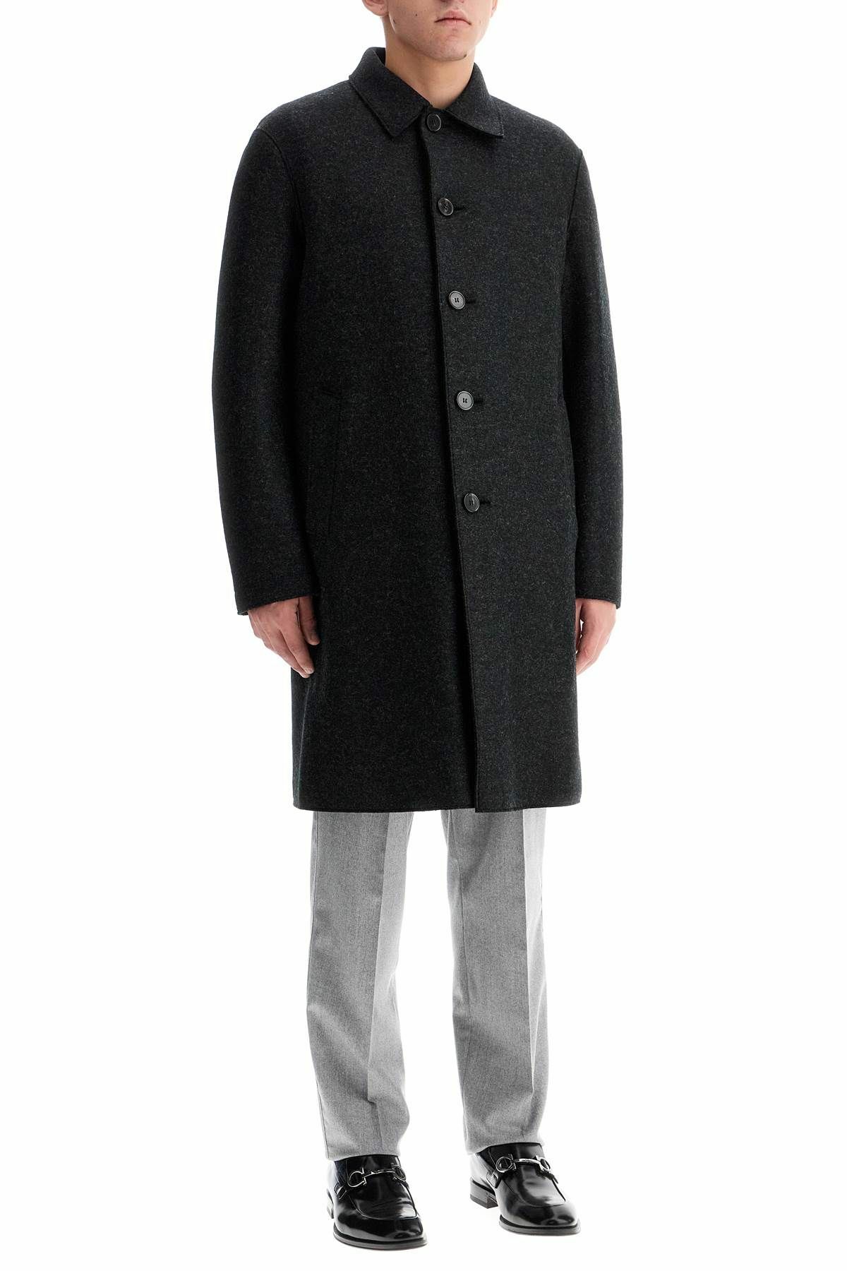 HARRIS WHARF LONDON single-breasted pressed wool coat Grey