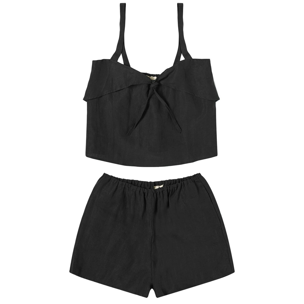 Deiji Studios Women's Linen Tie Front Set in Black