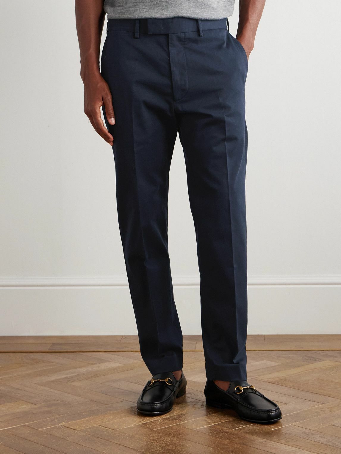 TOM FORD - Tapered Cotton-Blend Twill Chinos - Blue