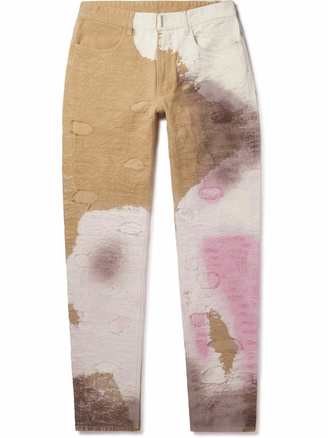 GIVENCHY 13 ベージュ Givenchy - Slim-Fit Tapered Distressed Tie-Dyed Jeans
