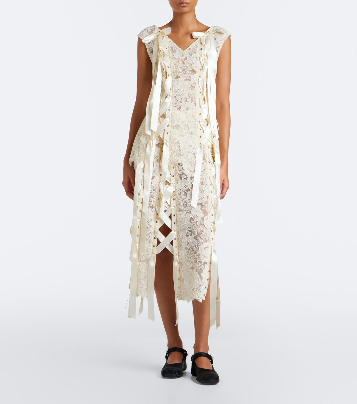 Simone Rocha Unraveling bow-detail lace midi skirt
