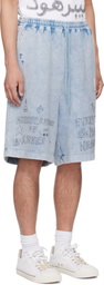 Maison MIHARA YASUHIRO Blue Bleached Graffiti Print Sweat Shorts