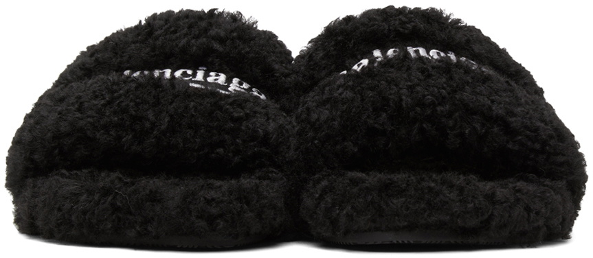 Balenciaga Black Furry Slide Sandals Balenciaga display picture 2