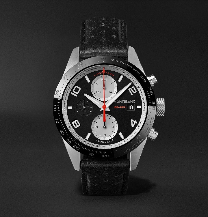 Photo: Montblanc - TimeWalker Automatic Chronograph 41mm Stainless Steel, Ceramic and Leather Watch, Ref. No. 119941 - Black