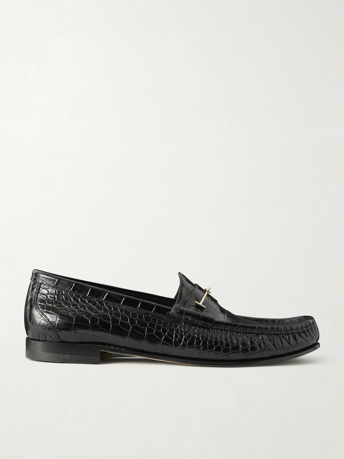 TOM FORD - Oscar T-Embellished Croc-Embossed Leather Loafers - Black