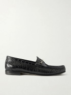 TOM FORD - Oscar T-Embellished Croc-Embossed Leather Loafers - Black