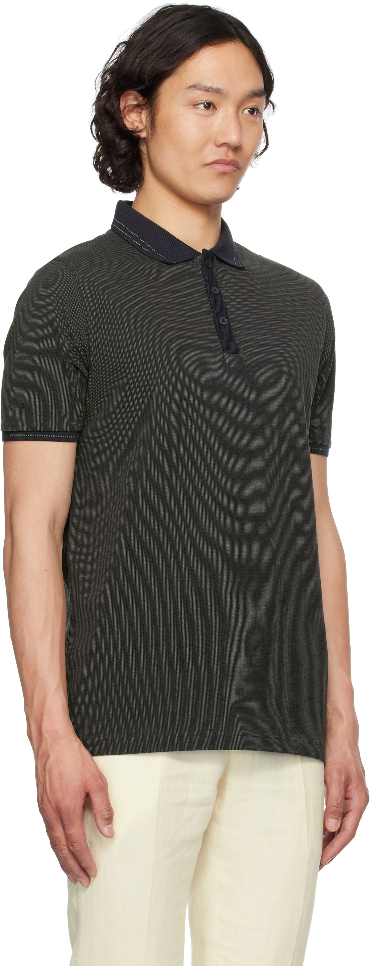 PS by Paul Smith Navy Micro Jacquard Organic Cotton Polo