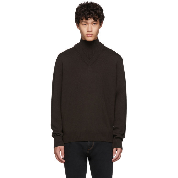 Photo: Boss Brown Virgin Wool B-Curator Mock Neck Sweater