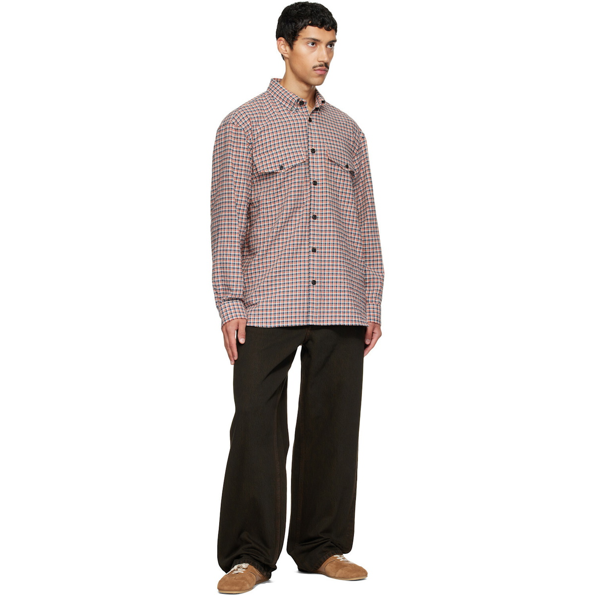 Dries Van Noten Red Loose Flannel Shirt