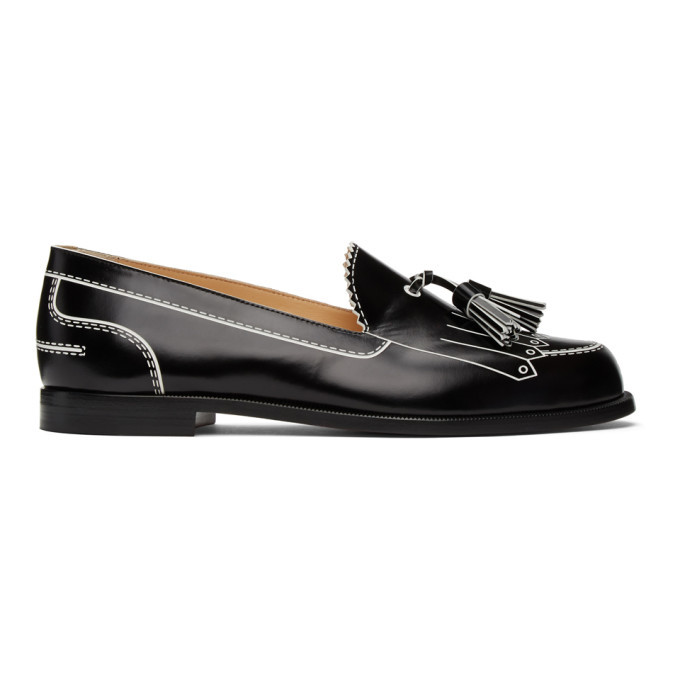 Christian Louboutin Black and White Leather Penny Loafers Christian Louboutin Black/White Leather Monmoc Loafers Size  main image 3