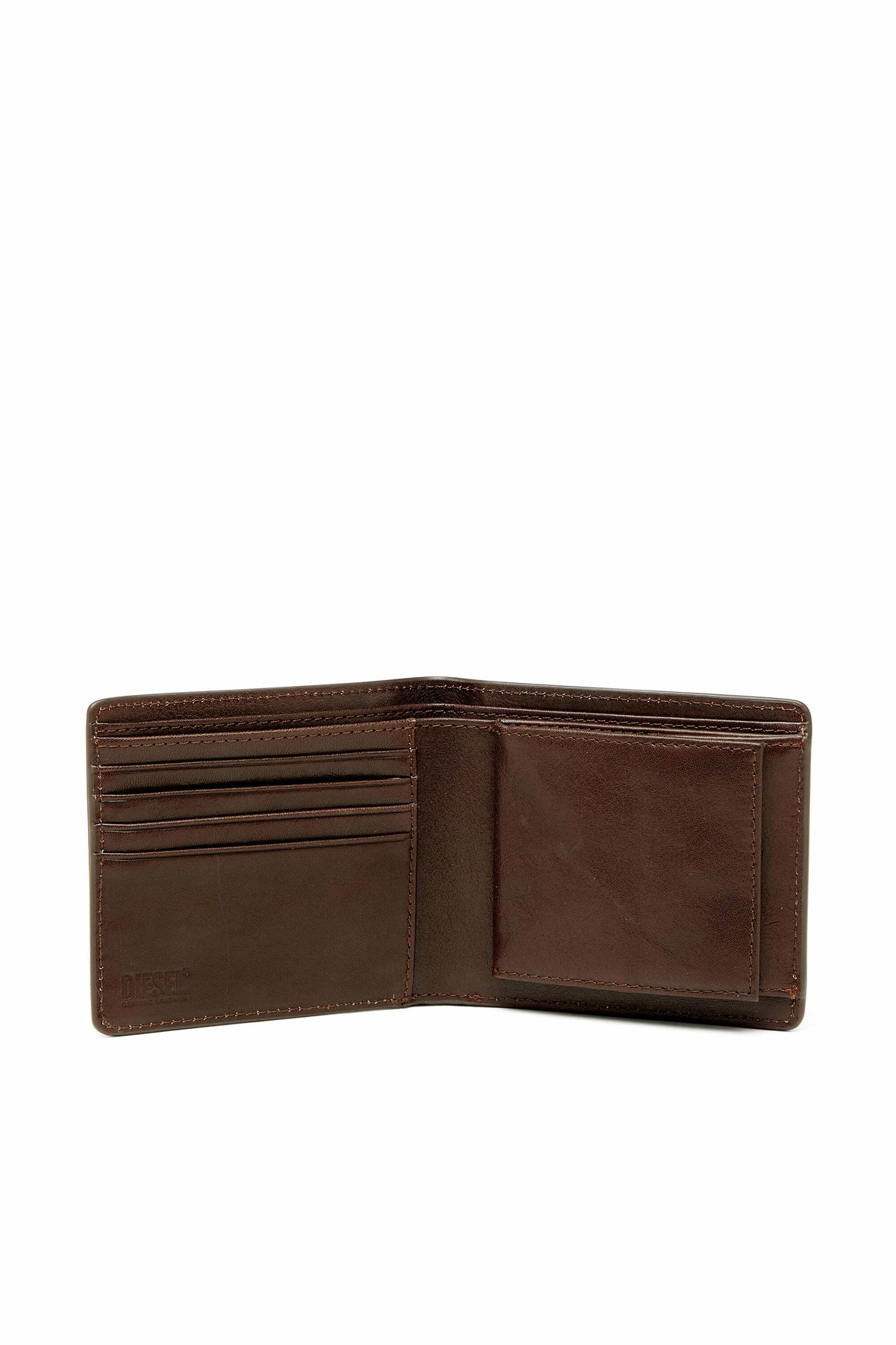 Diesel Bi-fold leather wallet with embossed logo - Small Wallets Mens in Brown