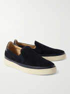 Mulo - Leather-Trimmed Suede Slip-On Sneakers - Blue