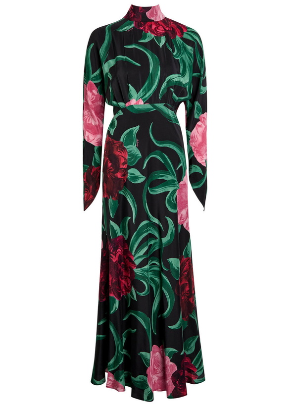 Photo: LA Double J Gilda Floral-print Silk Maxi Dress Black