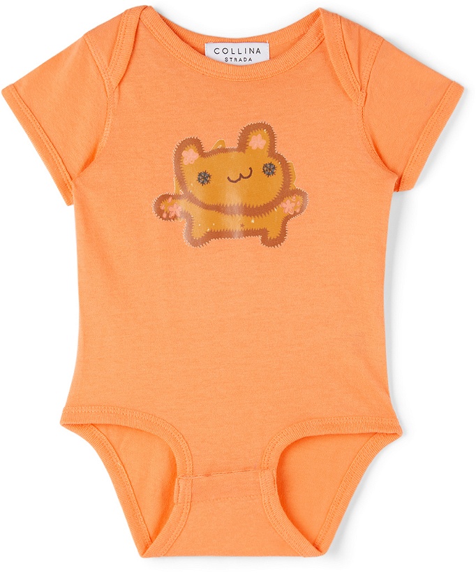 Photo: Collina Strada SSENSE Exclusive Baby Orange Bear Printed Bodysuit
