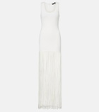 David Koma Fringed ribbed-knit maxi dress
