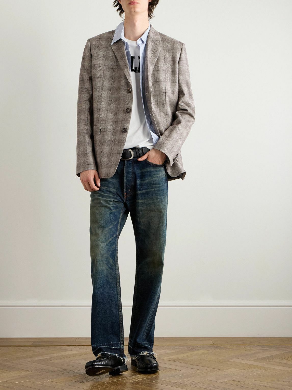 CELINE - Prince of Wales Checked Wool and Cashmere-Blend Blazer - Gray