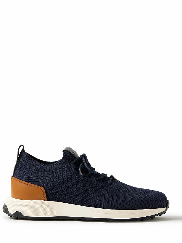 Photo: Tod's - Calzino Leather-Trimmed Stretch-Knit Sneakers - Blue