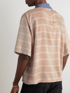 4SDesigns - Striped Woven Polo Shirt - Orange