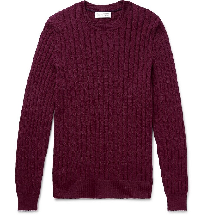 Photo: Brunello Cucinelli - Cable-Knit Cotton Sweater - Men - Burgundy