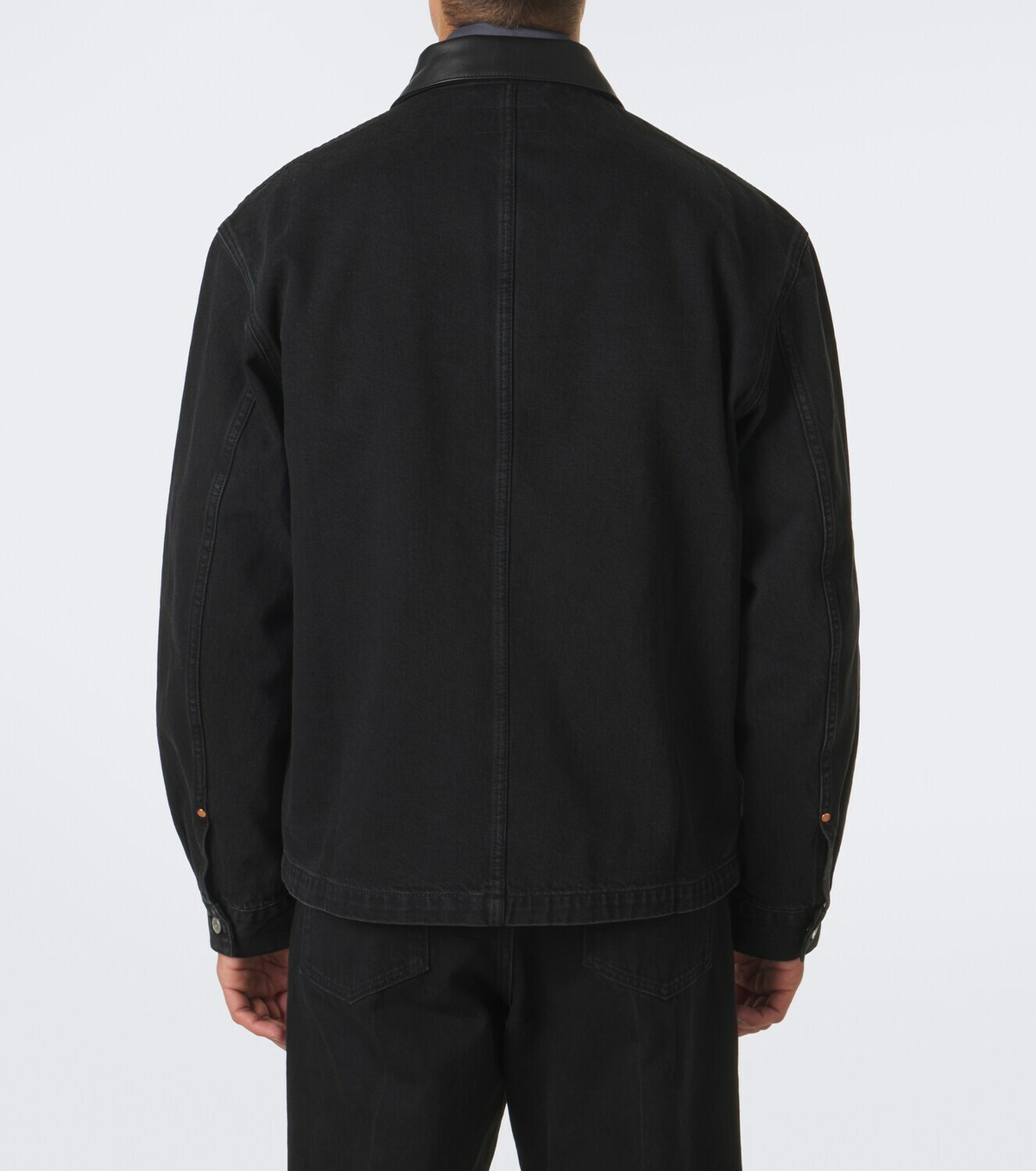 Lemaire Leather-trimmed denim overshirt