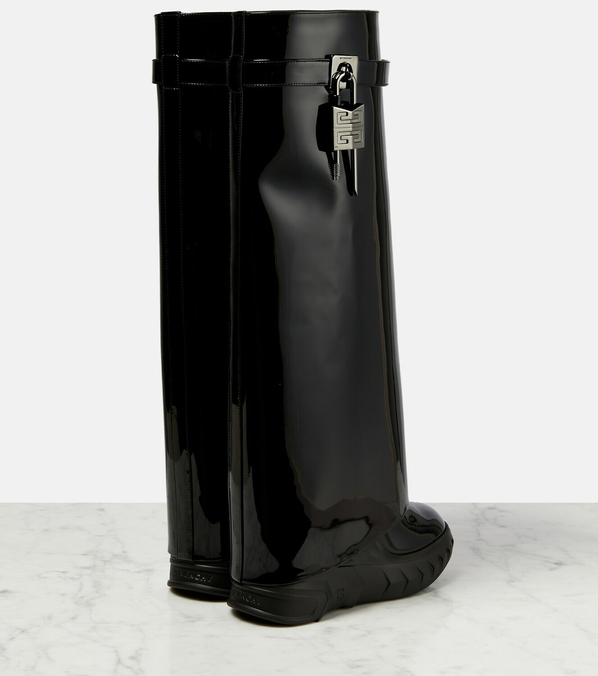 Givenchy - Shark Lock Biker patent leather knee-high boots Givenchy