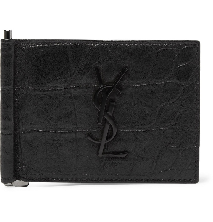 Photo: SAINT LAURENT - Logo-Appliquéd Croc-Effect Leather Bifold Cardholder with Money Clip - Black