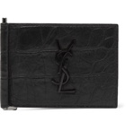 SAINT LAURENT - Logo-Appliquéd Croc-Effect Leather Bifold Cardholder with Money Clip - Black