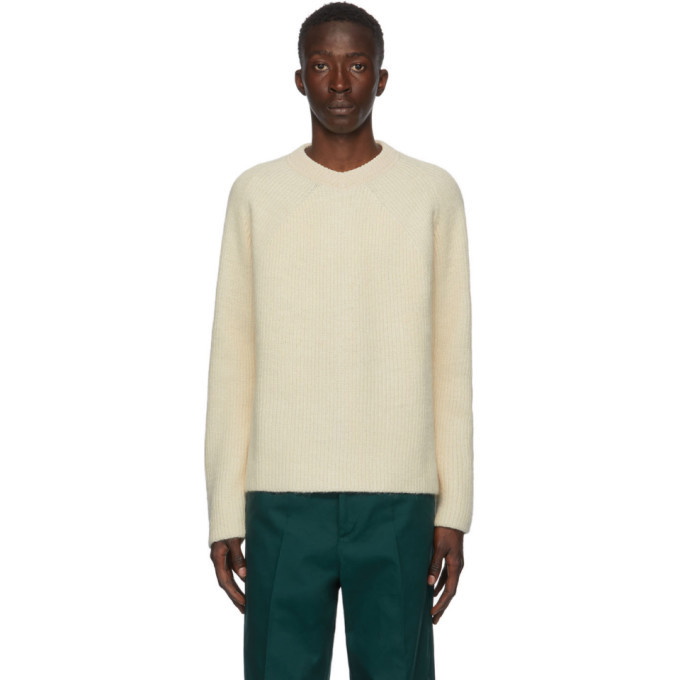 Photo: Jil Sander Off-White Silk and Wool V-Neck Sweater