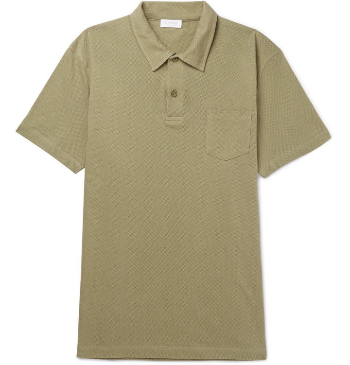Photo: Sunspel - Riviera Slim-Fit Cotton-Mesh Polo Shirt - Men - Green