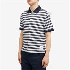 Thom Browne Men's Striped Linen Polo Shirt in Navy