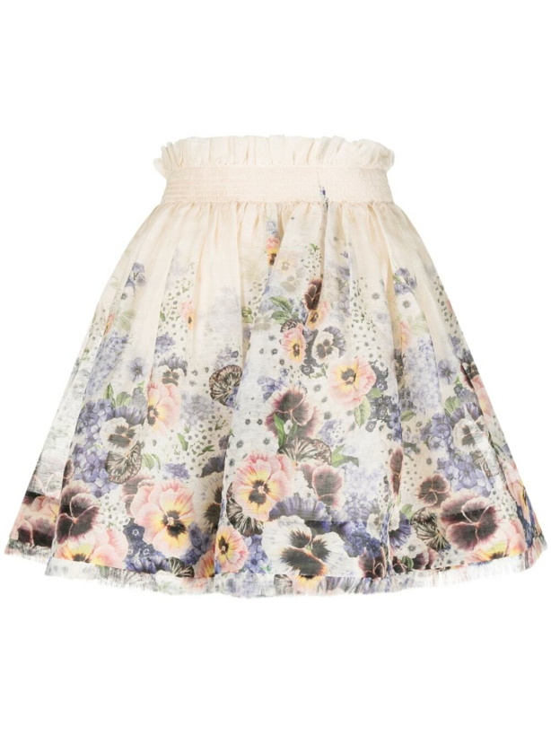 Photo: ZIMMERMANN - Floral Print Silk Blend Linen Flared Mini Skirt