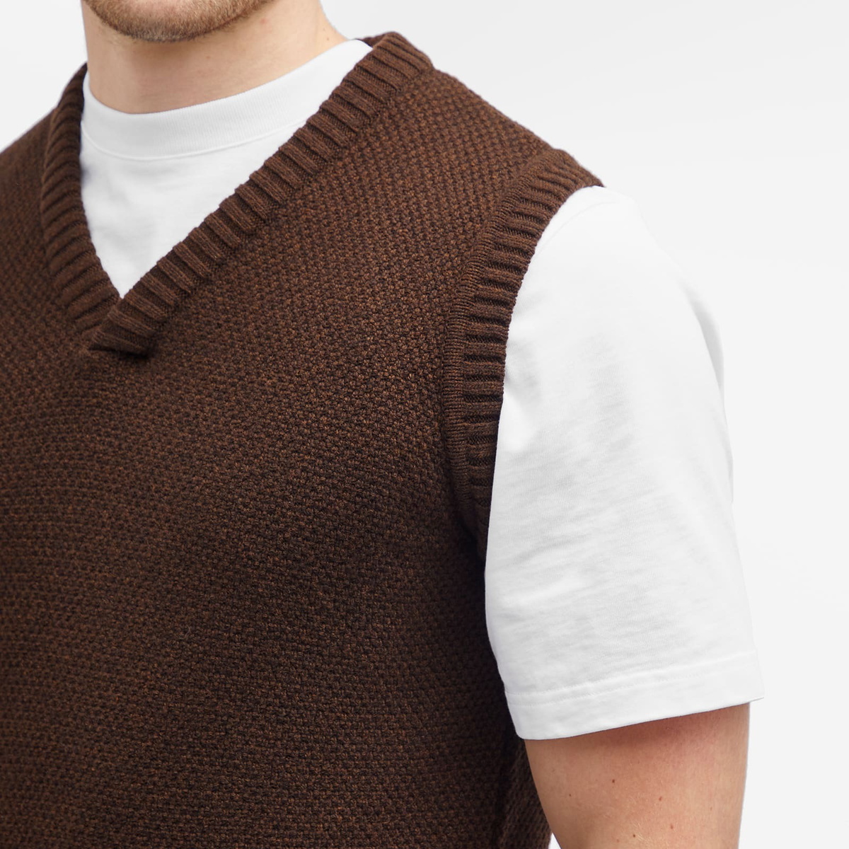 Oliver Spencer Men's V Neck Knit Vest in Brown Oliver Spencer