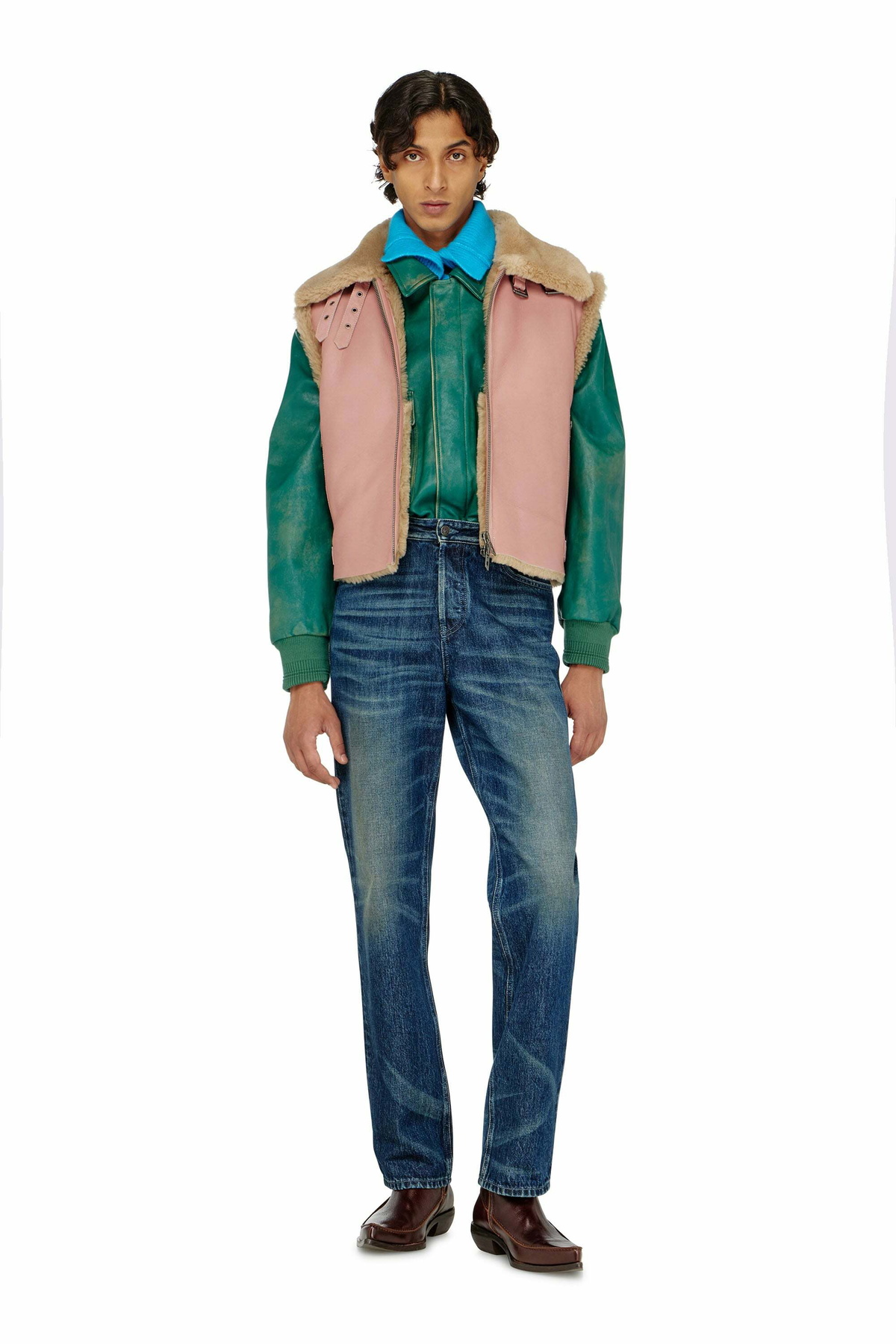 Diesel Shearling leather vest - Leather jackets Mens in Pink
