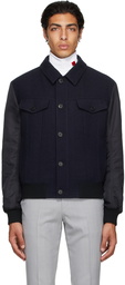 Hugo Navy Wool Twill Bomber Jacket