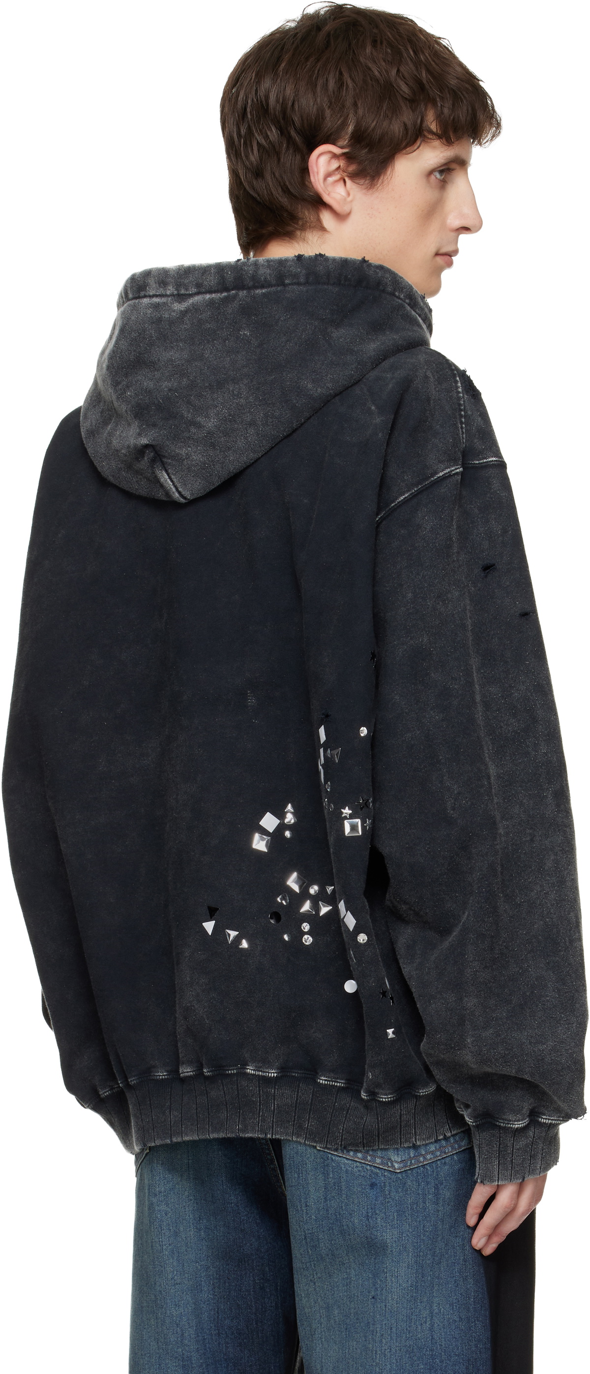 Maison MIHARA YASUHIRO Black Embellished Bleached Hoodie