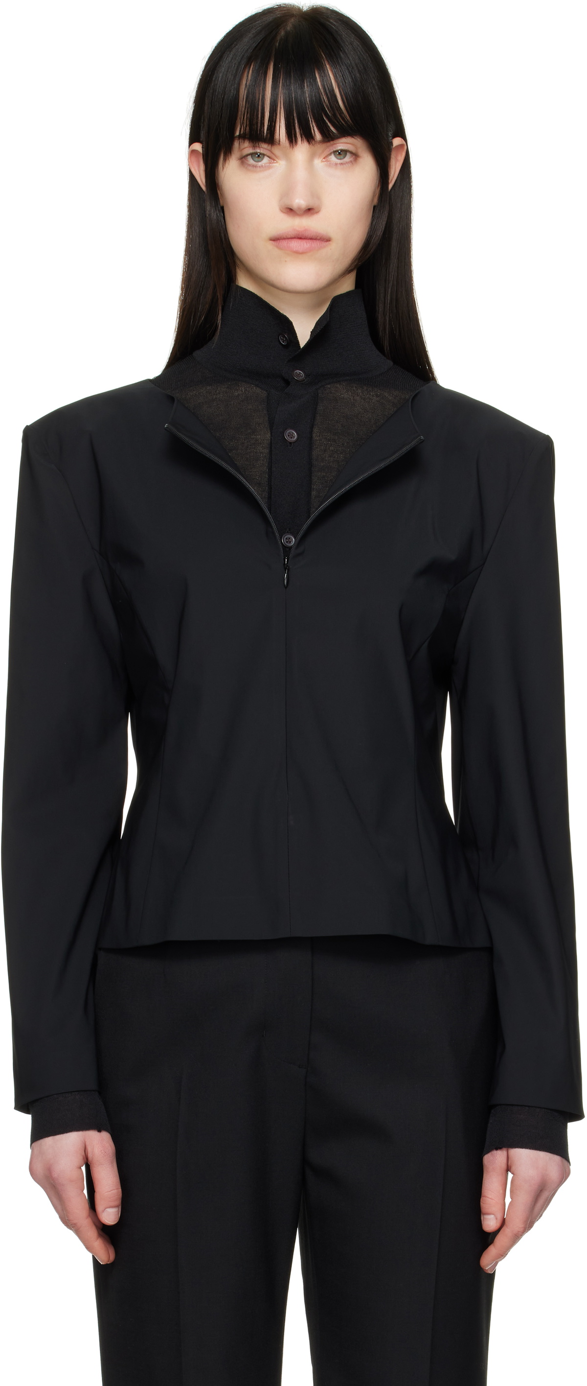 AMOMENTO Black Boat Neck Two Way Top